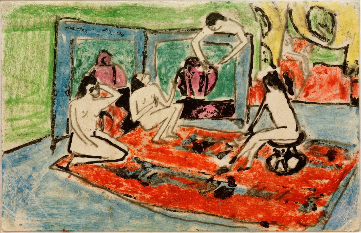 Postkort til Maschka Mueller fra 17. februar 1911 (fire kvindelige nøgenbilleder i studiet) af Ernst Ludwig Kirchner
