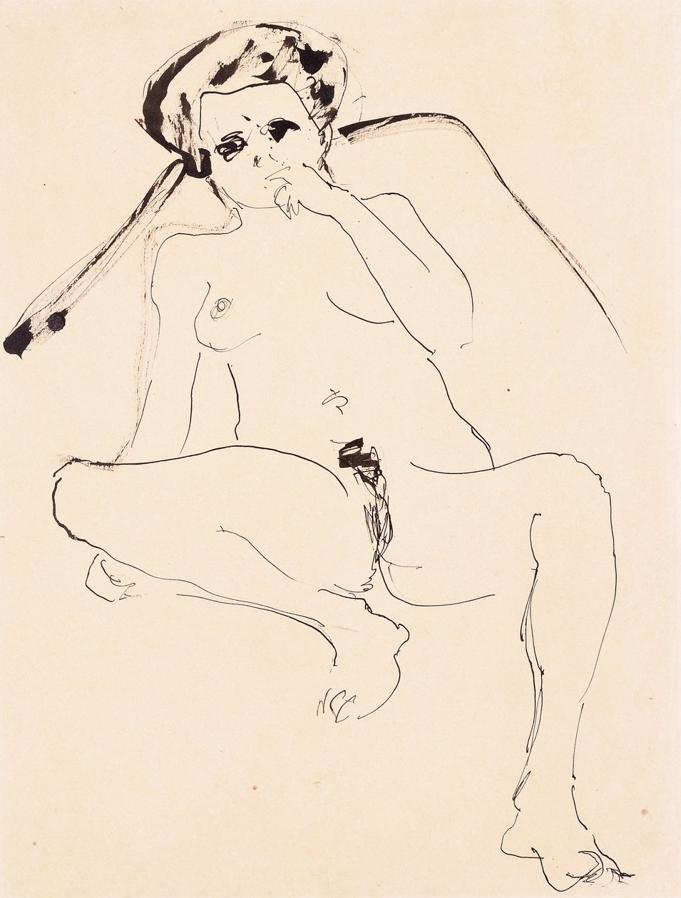 Liggende nøgen; Liggende nøgen, 1919 af Ernst Ludwig Kirchner