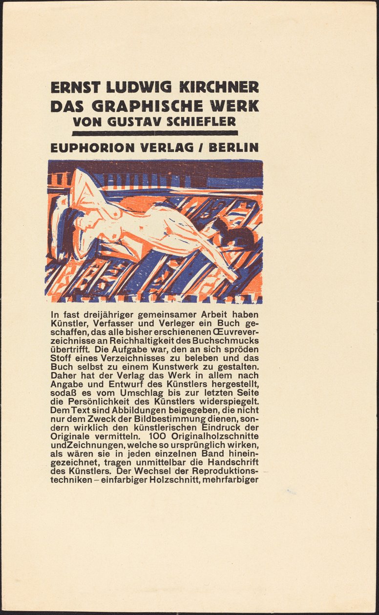 Liggende nøgen med kat (Illustration for Ernst Ludwig Kirchner: Das Graphisches Werk) af Ernst Ludwig Kirchner