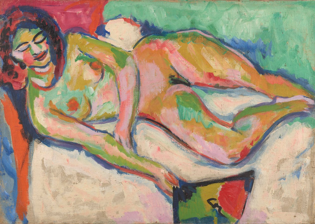 Liggende nøgen med vifte af Ernst Ludwig Kirchner