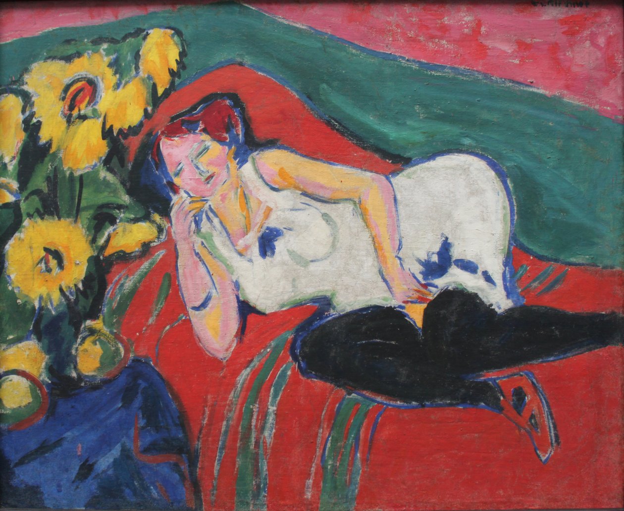 Hvilende kvinde i hvid skjorte af Ernst Ludwig Kirchner