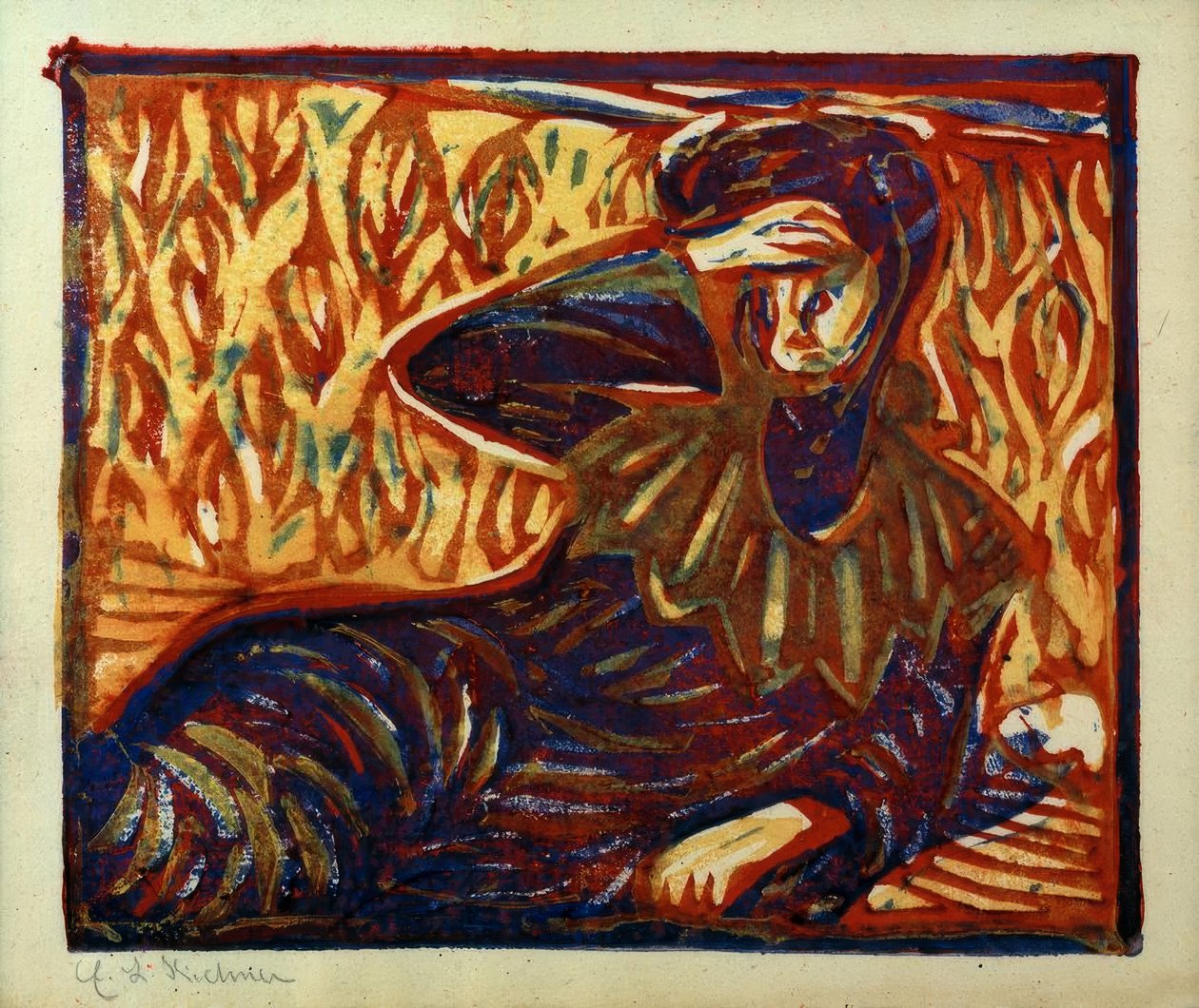 Hvilende pige med hovedpine af Ernst Ludwig Kirchner