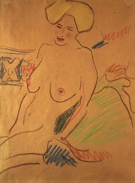 Siddende nøgen, ca. 1907 (kridt på papir) af Ernst Ludwig Kirchner