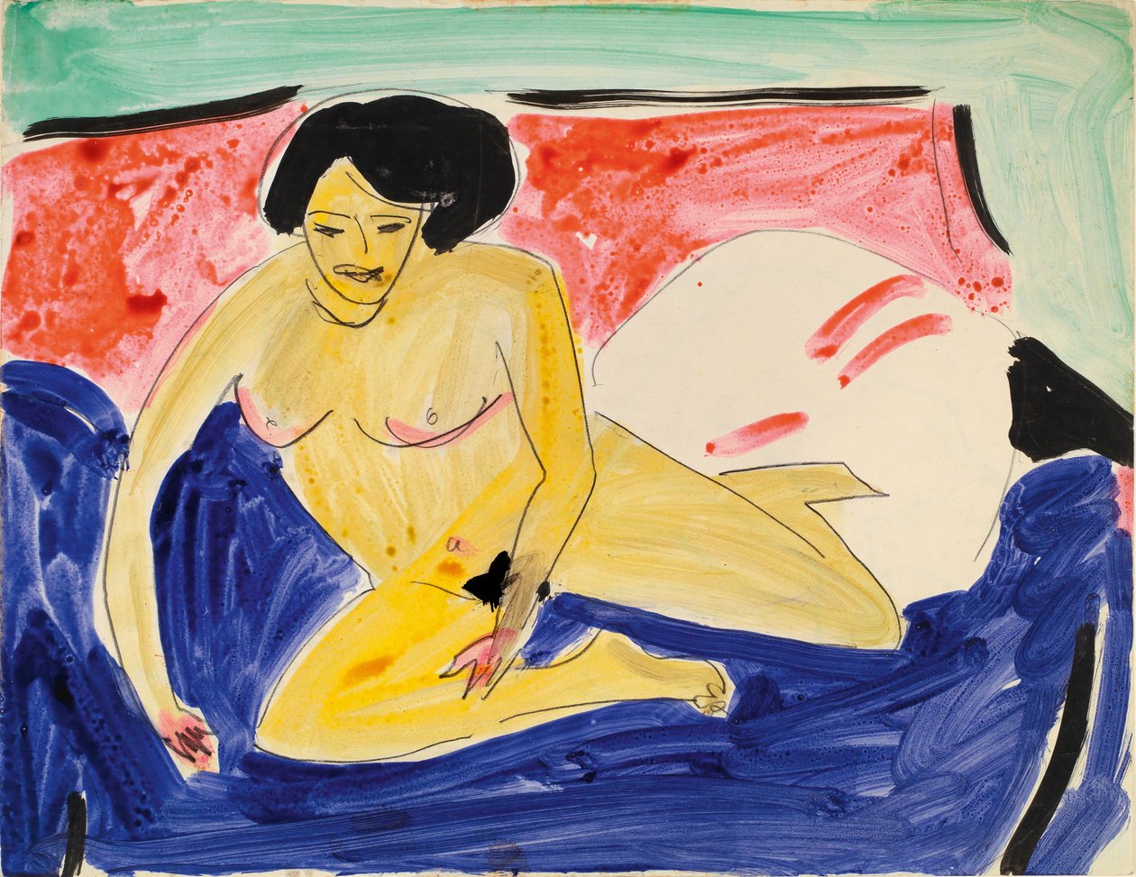 Siddende nøgen på Divan, 1909 af Ernst Ludwig Kirchner