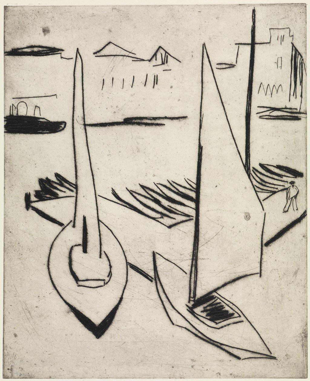Sejlbådshavn ved Alster, Hamborg / Gade med obelisker, Dresden af Ernst Ludwig Kirchner