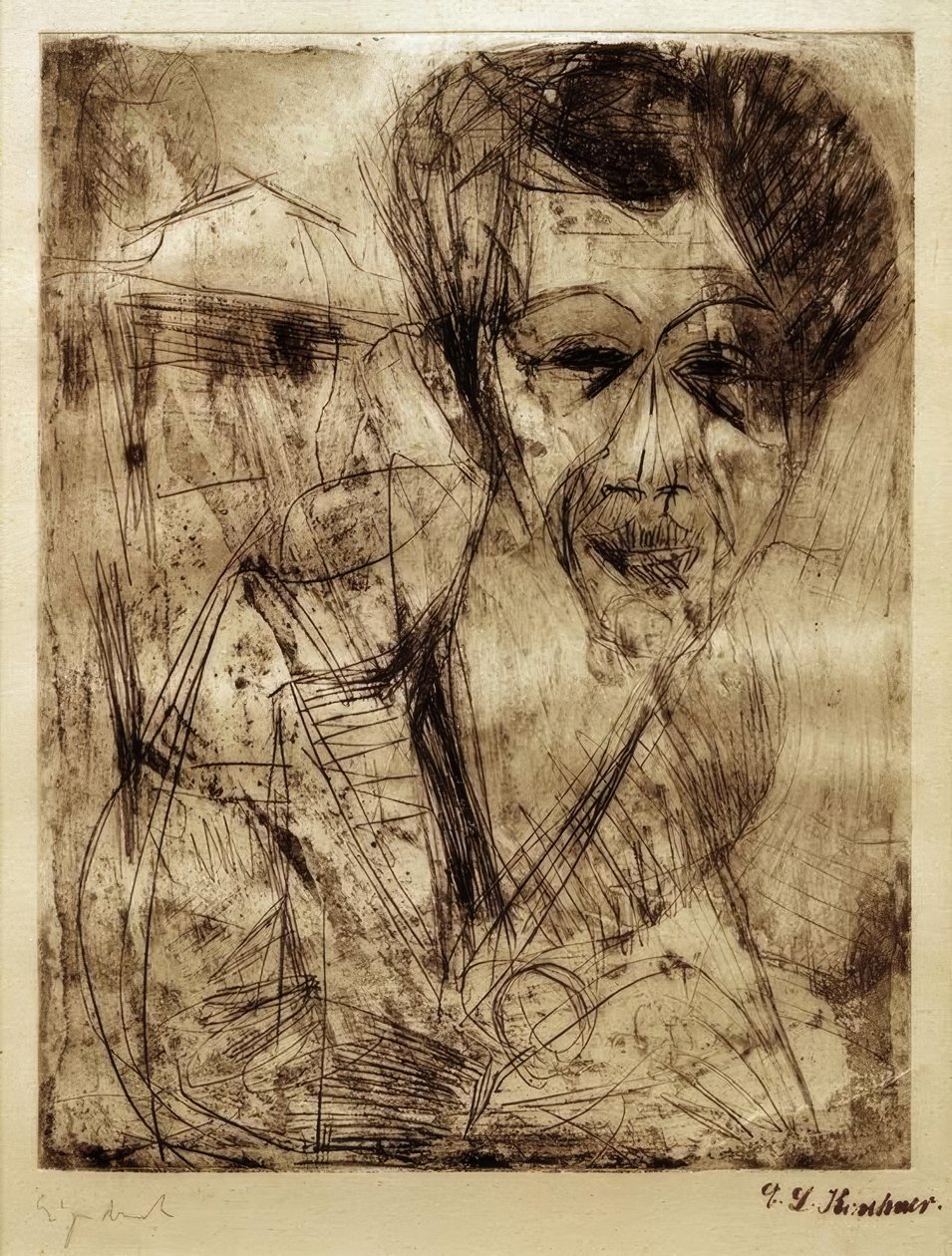 Selvportræt (tegning) af Ernst Ludwig Kirchner