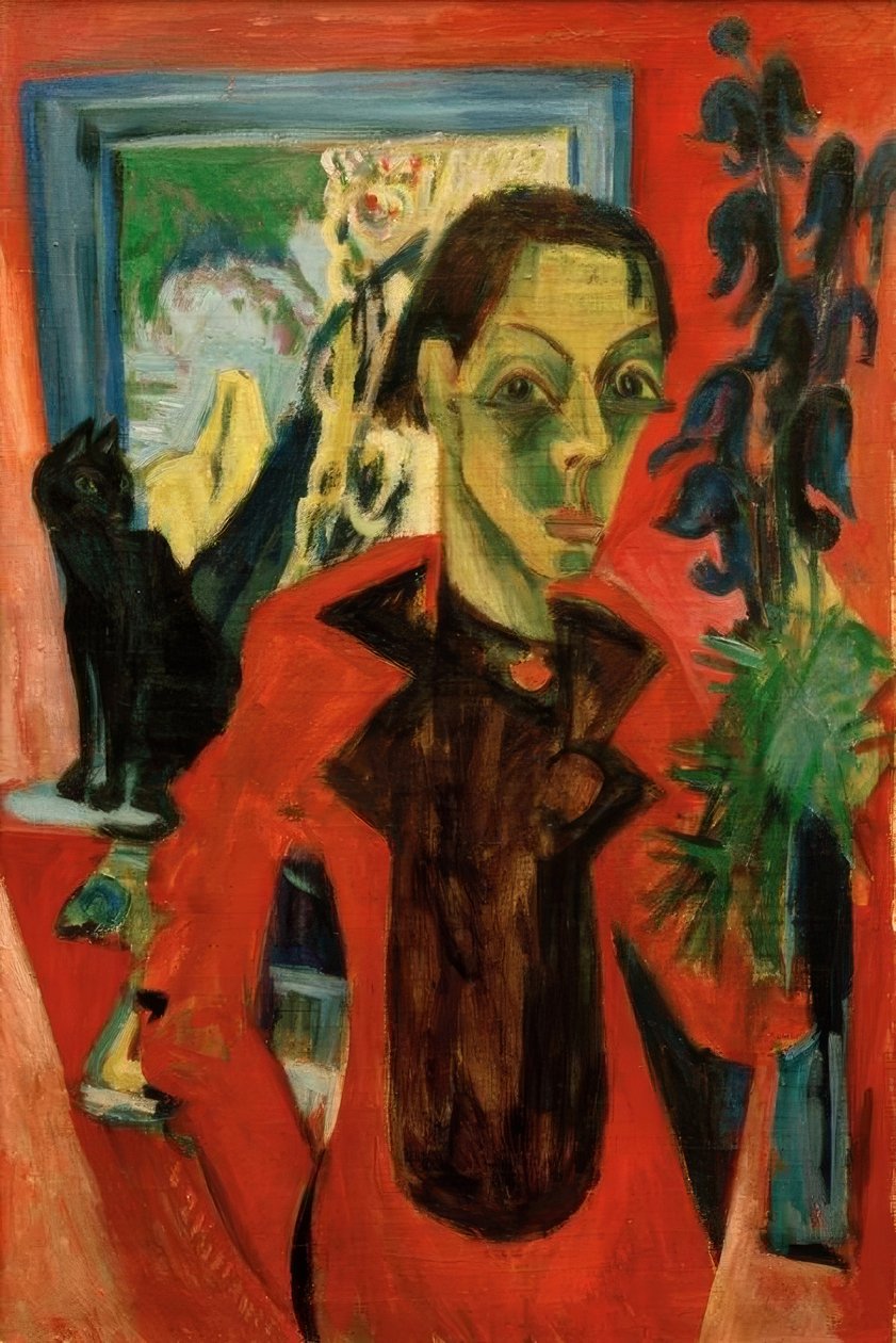 Selvportræt med en kat af Ernst Ludwig Kirchner