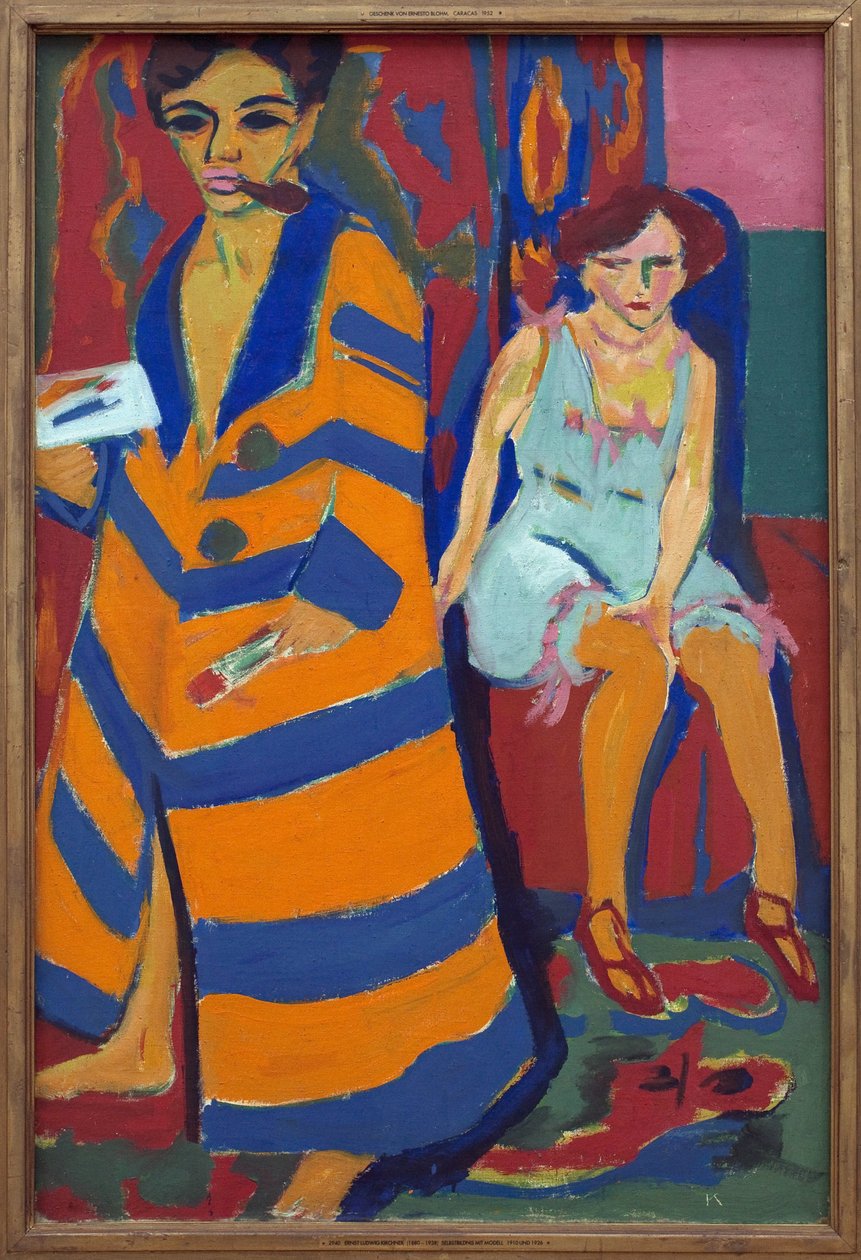 Selvportræt med model. Maleri af Ernst Ludwig Kirchner (1880-1938), Olie på lærred af Ernst Ludwig Kirchner