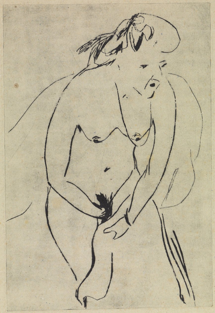 Badende, der tørrer sig med et håndklæde og en halskæde af Ernst Ludwig Kirchner
