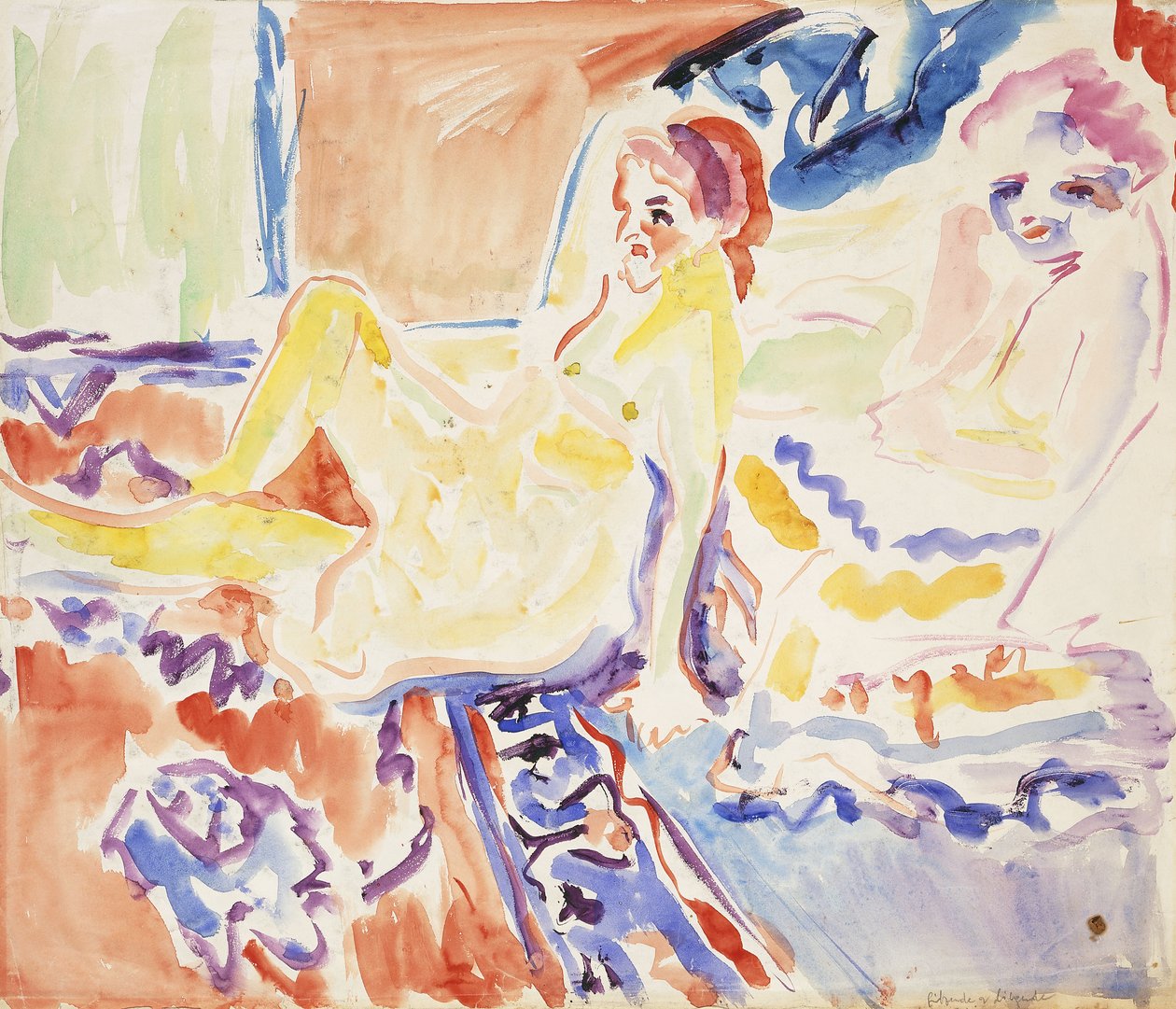 Sidder og ligger af Ernst Ludwig Kirchner