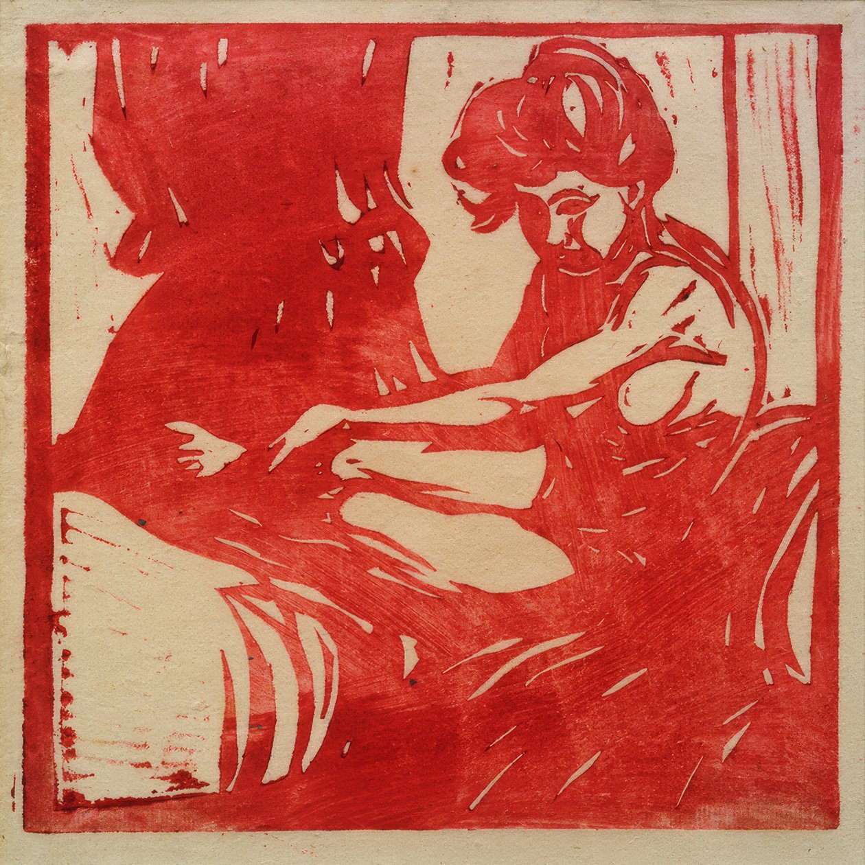 Sidder nøgen pige af Ernst Ludwig Kirchner