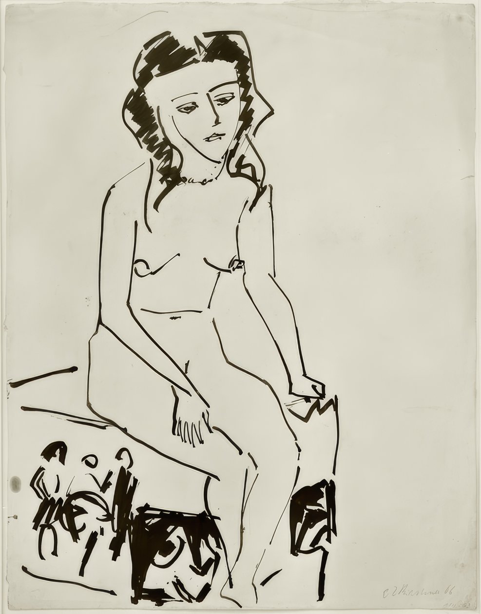 Siddende kvinde nøgen af Ernst Ludwig Kirchner