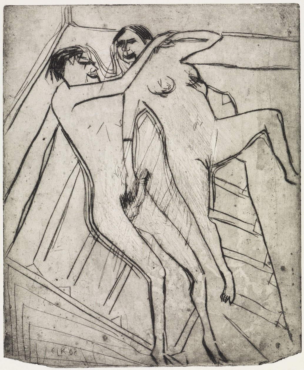 Siddende pige på stranden/kærestepar af Ernst Ludwig Kirchner