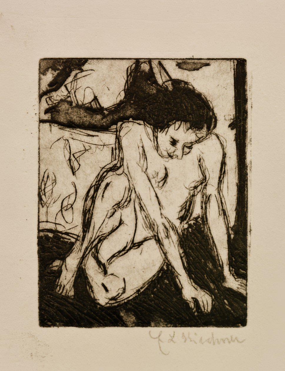 Siddende nøgen pige af Ernst Ludwig Kirchner