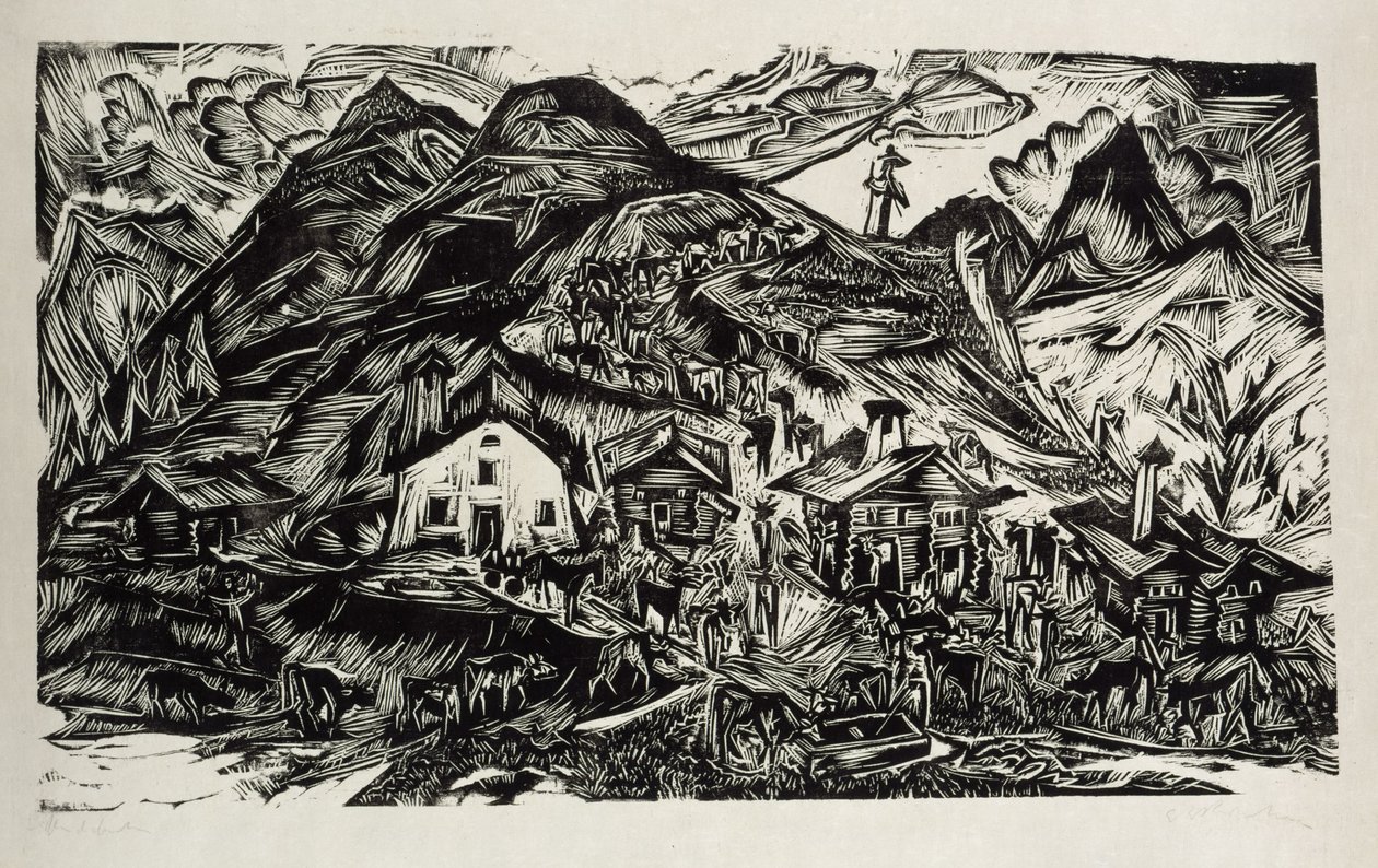 Stafelalp, totaludsigt - opdrift til alpegræsningen af Ernst Ludwig Kirchner
