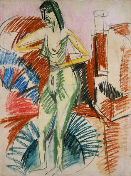 Stående nøgen kvinde i en balje af Ernst Ludwig Kirchner
