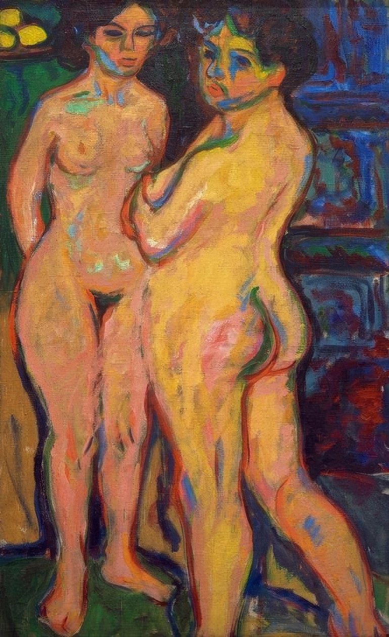 Stående nøgen pige ved komfuret af Ernst Ludwig Kirchner