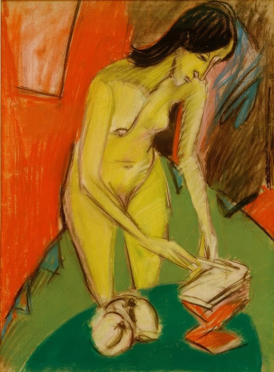 Stående kvindelig nøgen ved bordet af Ernst Ludwig Kirchner