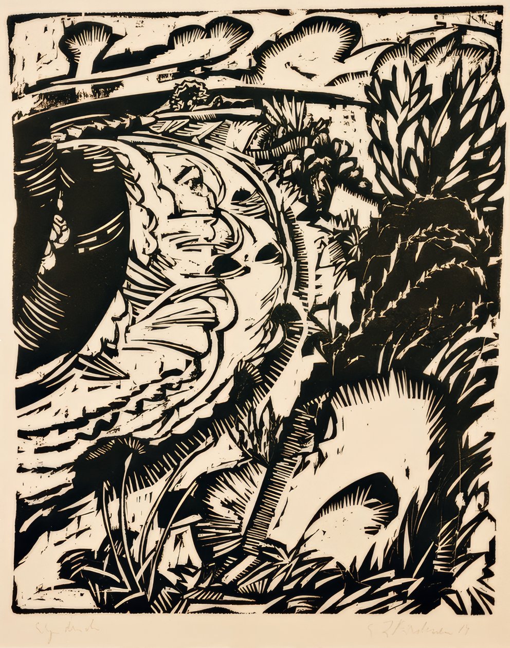 Stejl kyst med en rund bugt af Ernst Ludwig Kirchner