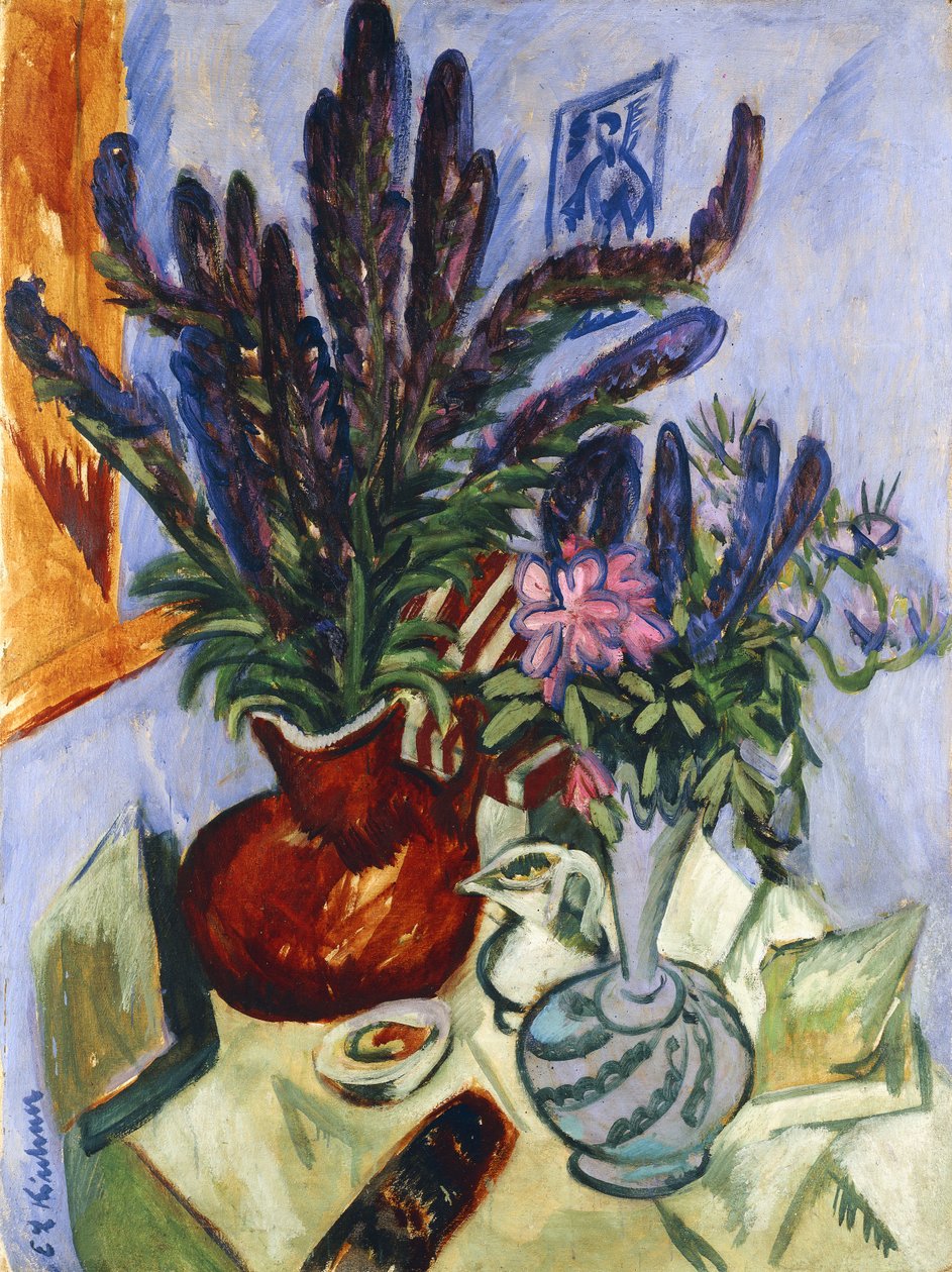 Stilleben med en vase med blomster; Stilleben Mit Blumenvasen, 1912 af Ernst Ludwig Kirchner