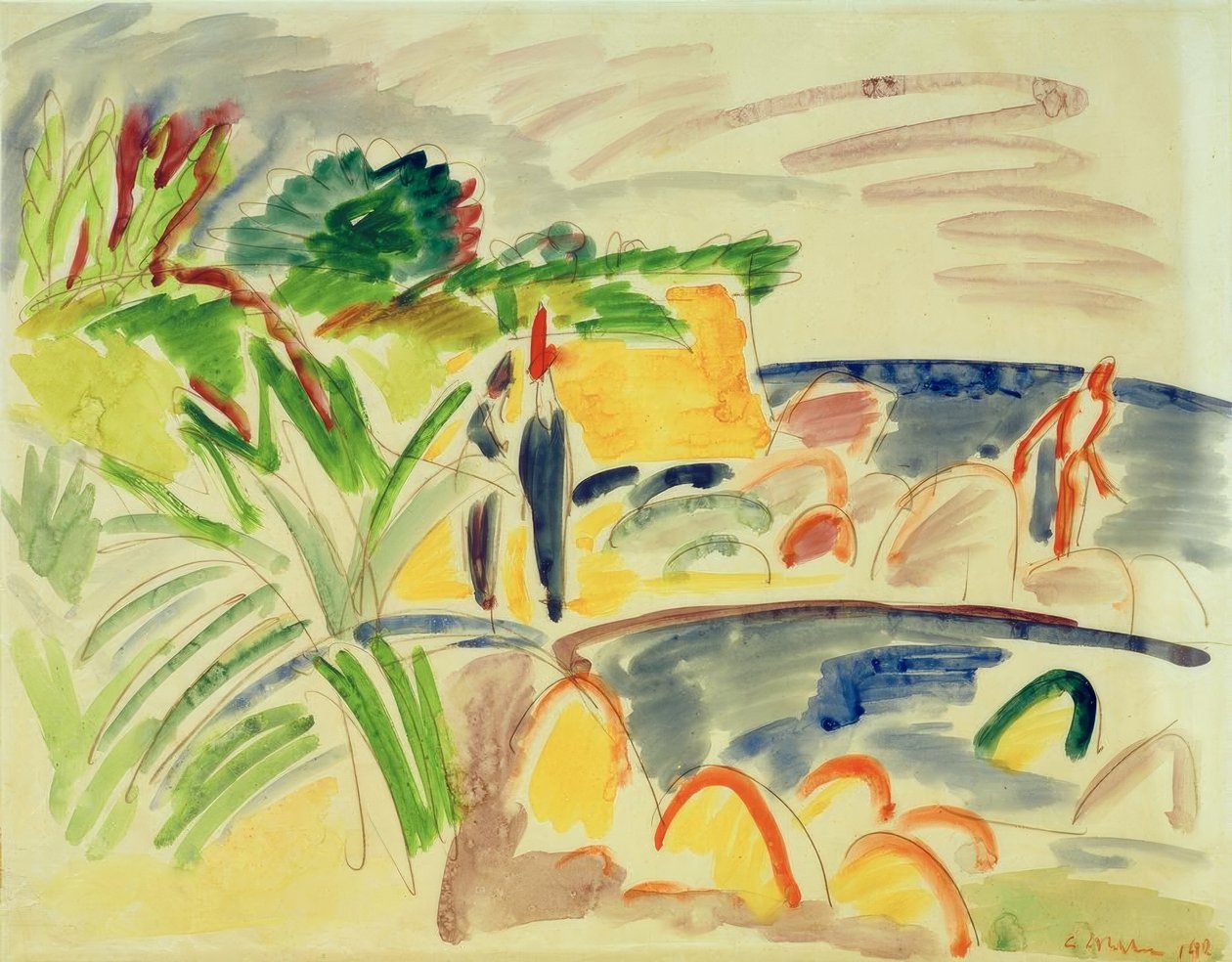 Strandscene på Femern af Ernst Ludwig Kirchner