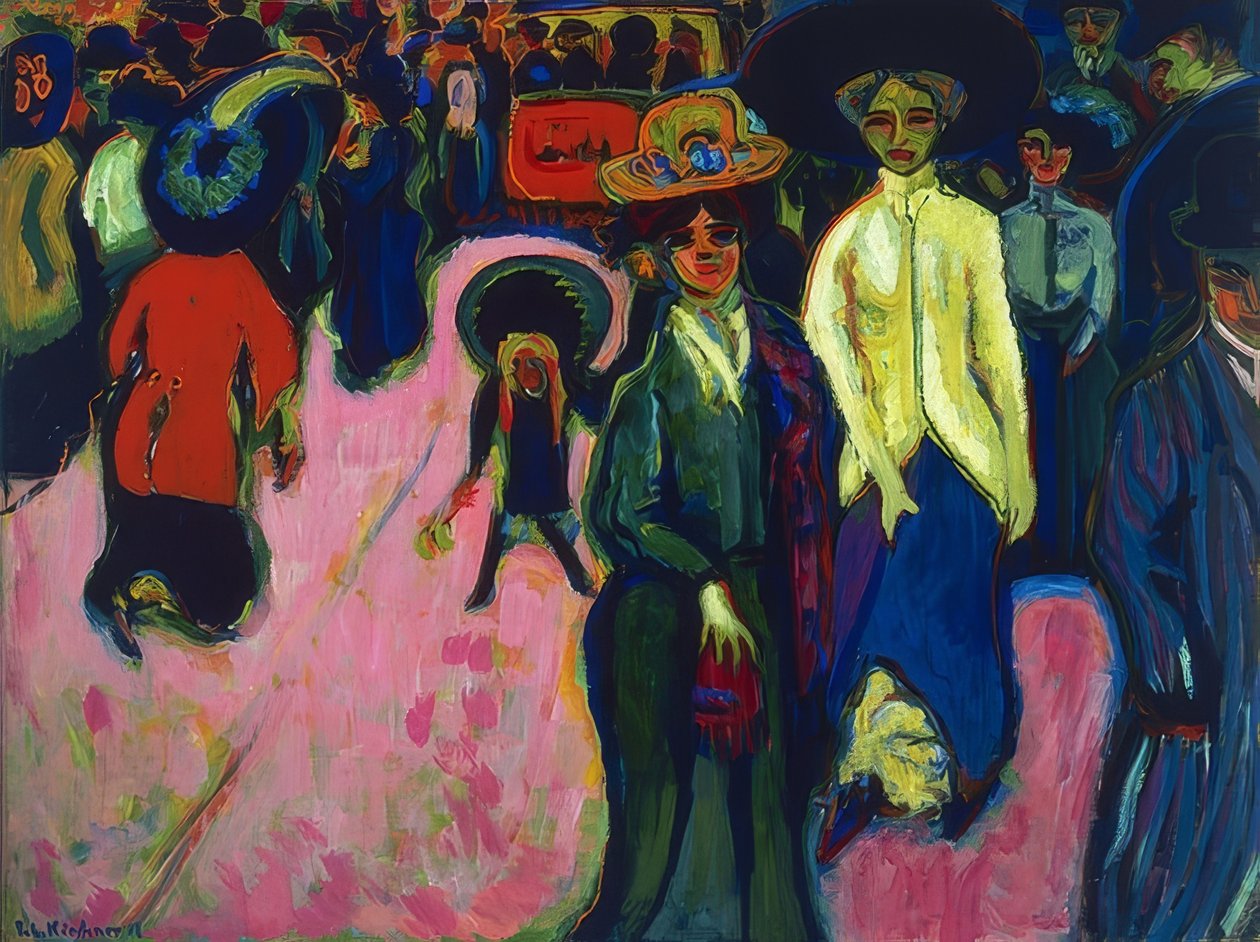 Gade i Dresden. 1908 (revideret i 1919, dateret på maleriet 1907) af Ernst Ludwig Kirchner