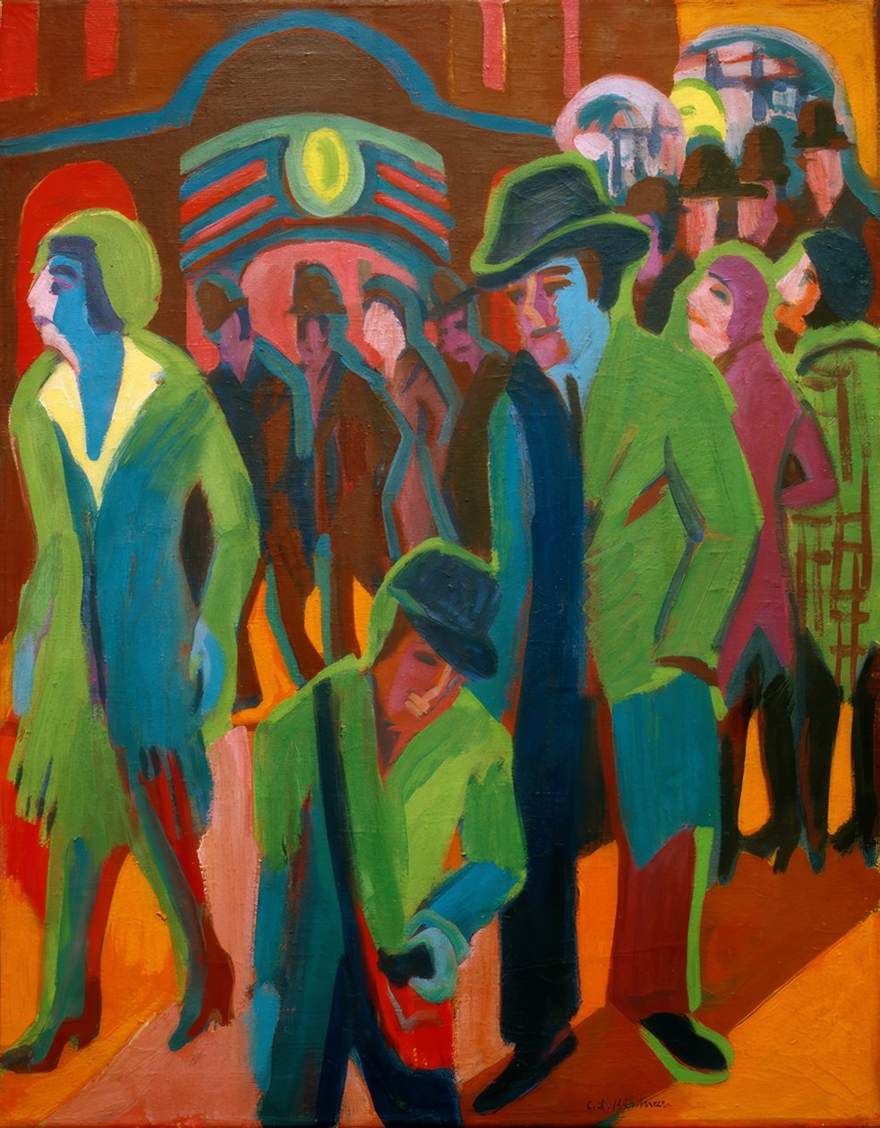 Gade med forbipasserende i natbelysning af Ernst Ludwig Kirchner