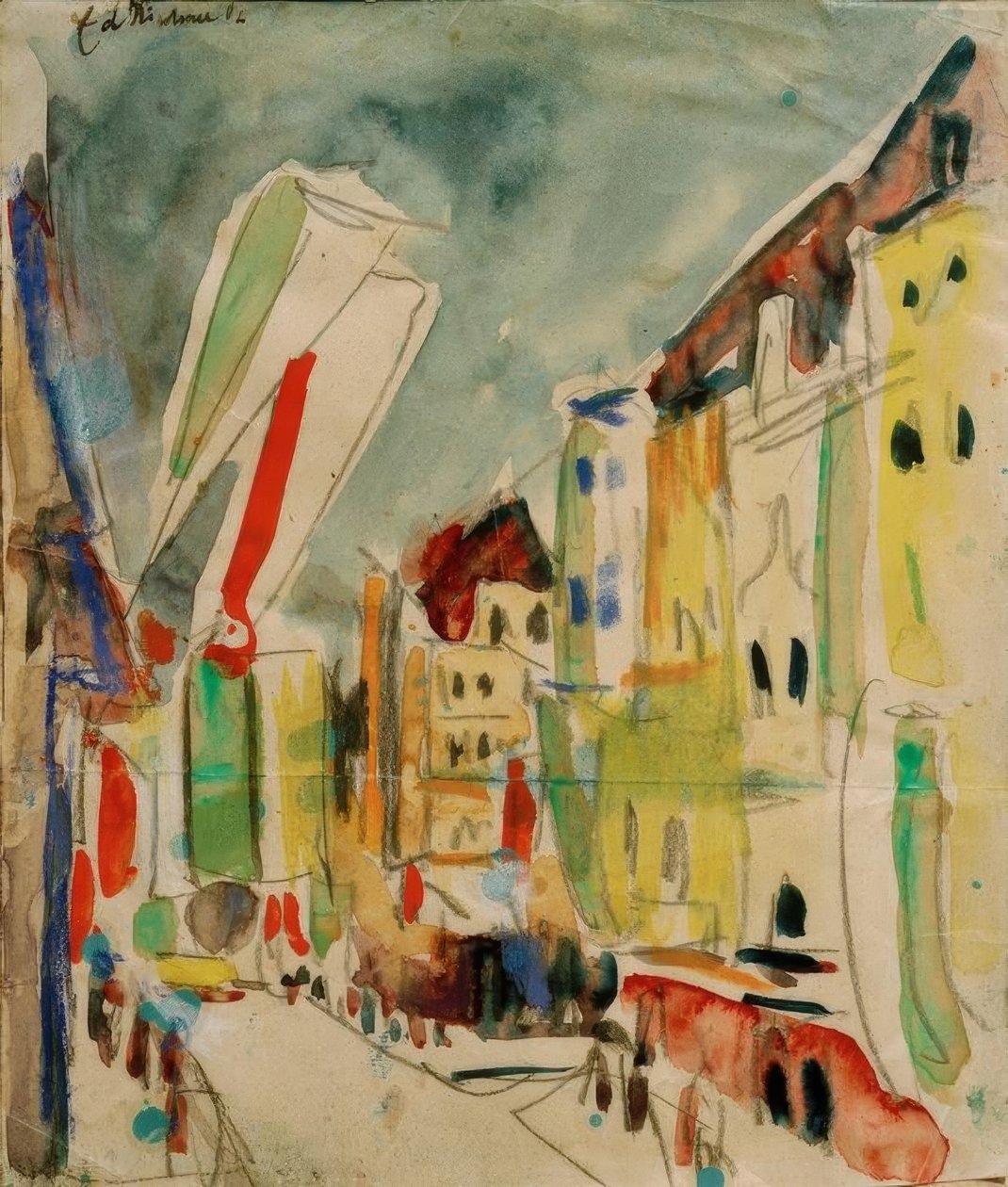 Gadebillede med flag af Ernst Ludwig Kirchner