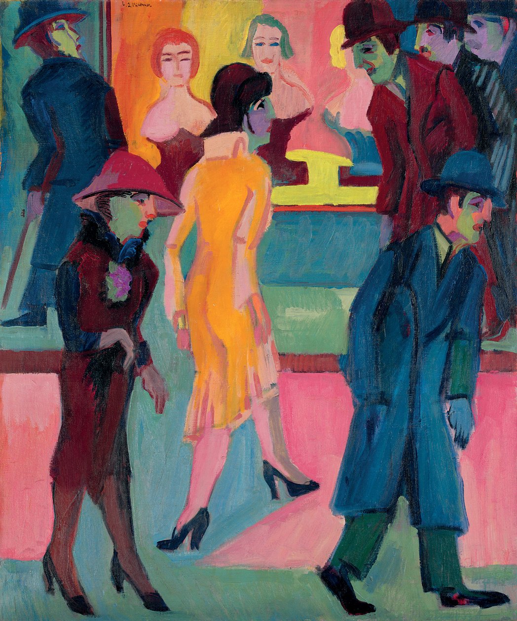 Gadescene ved Frisøren; Gadebillede foran frisøren, 1926 af Ernst Ludwig Kirchner