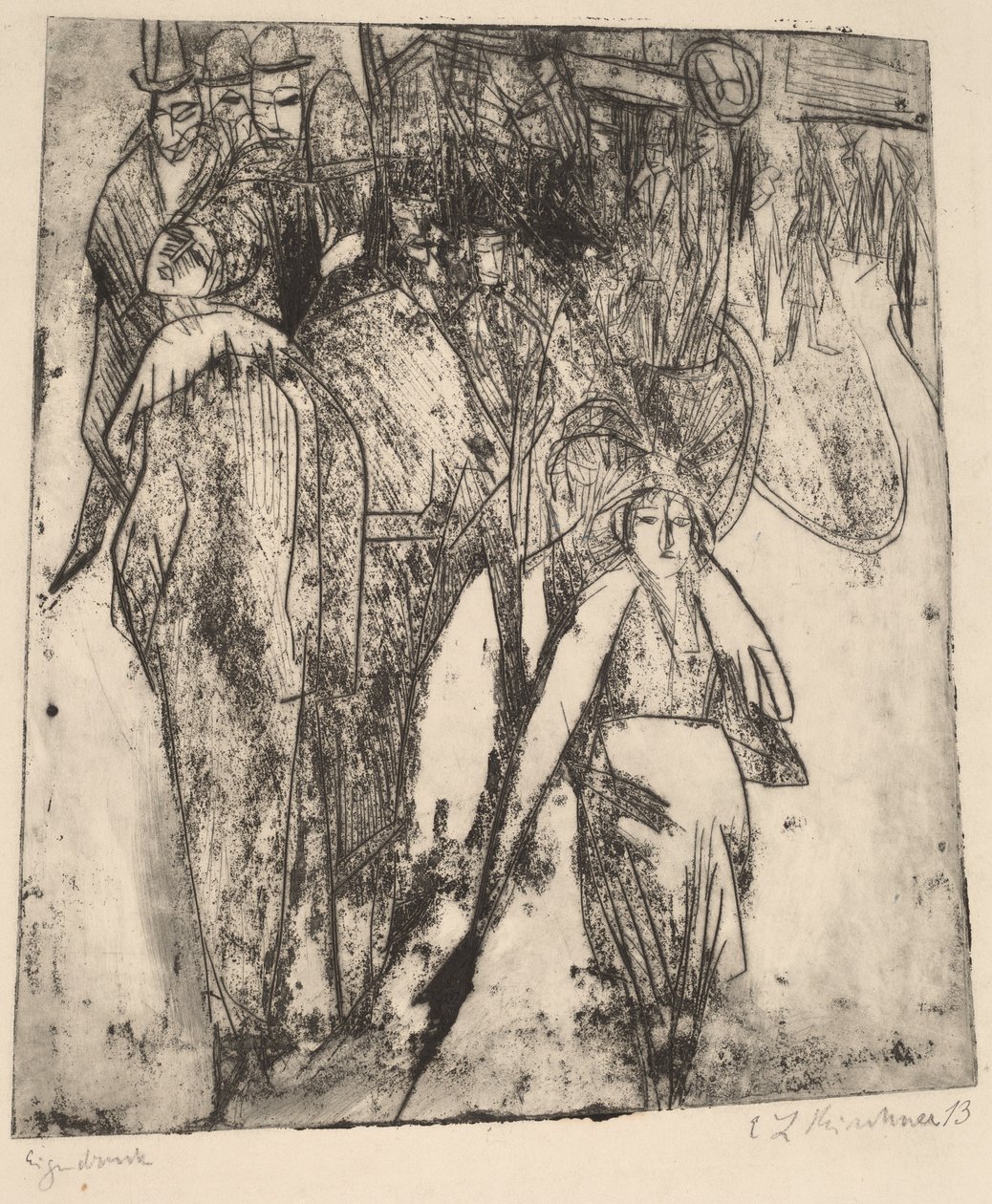 Gadescene med en omnibus af Ernst Ludwig Kirchner