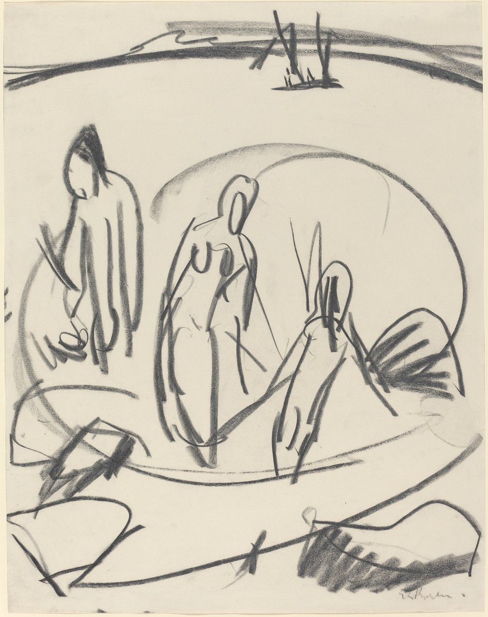 Tre Badende i Havet af Ernst Ludwig Kirchner