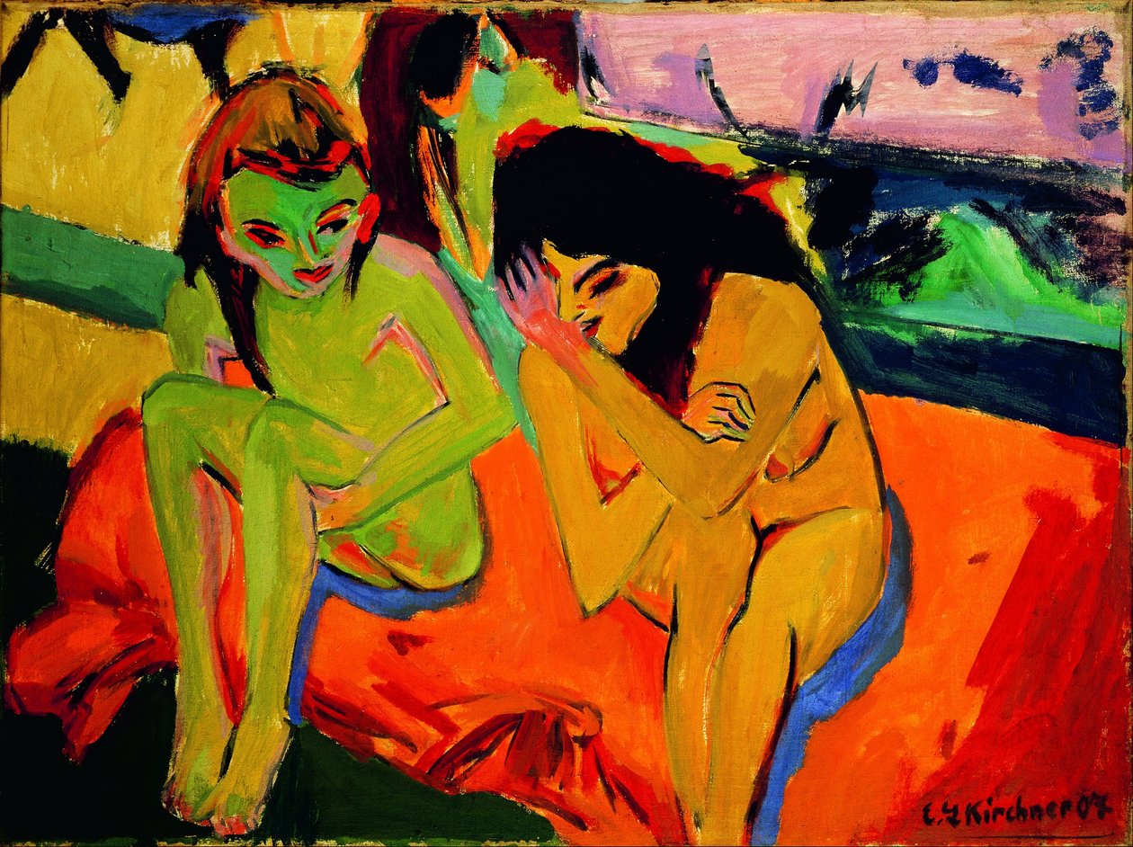 To piger / nøgne piger i samtale af Ernst Ludwig Kirchner