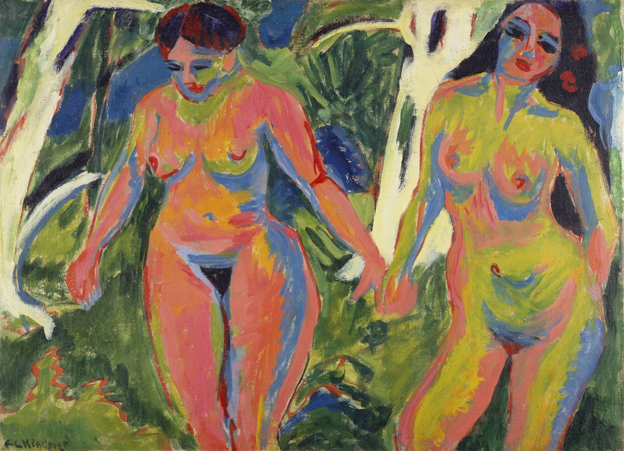 To nøgne kvinder i en skov, 1909 af Ernst Ludwig Kirchner