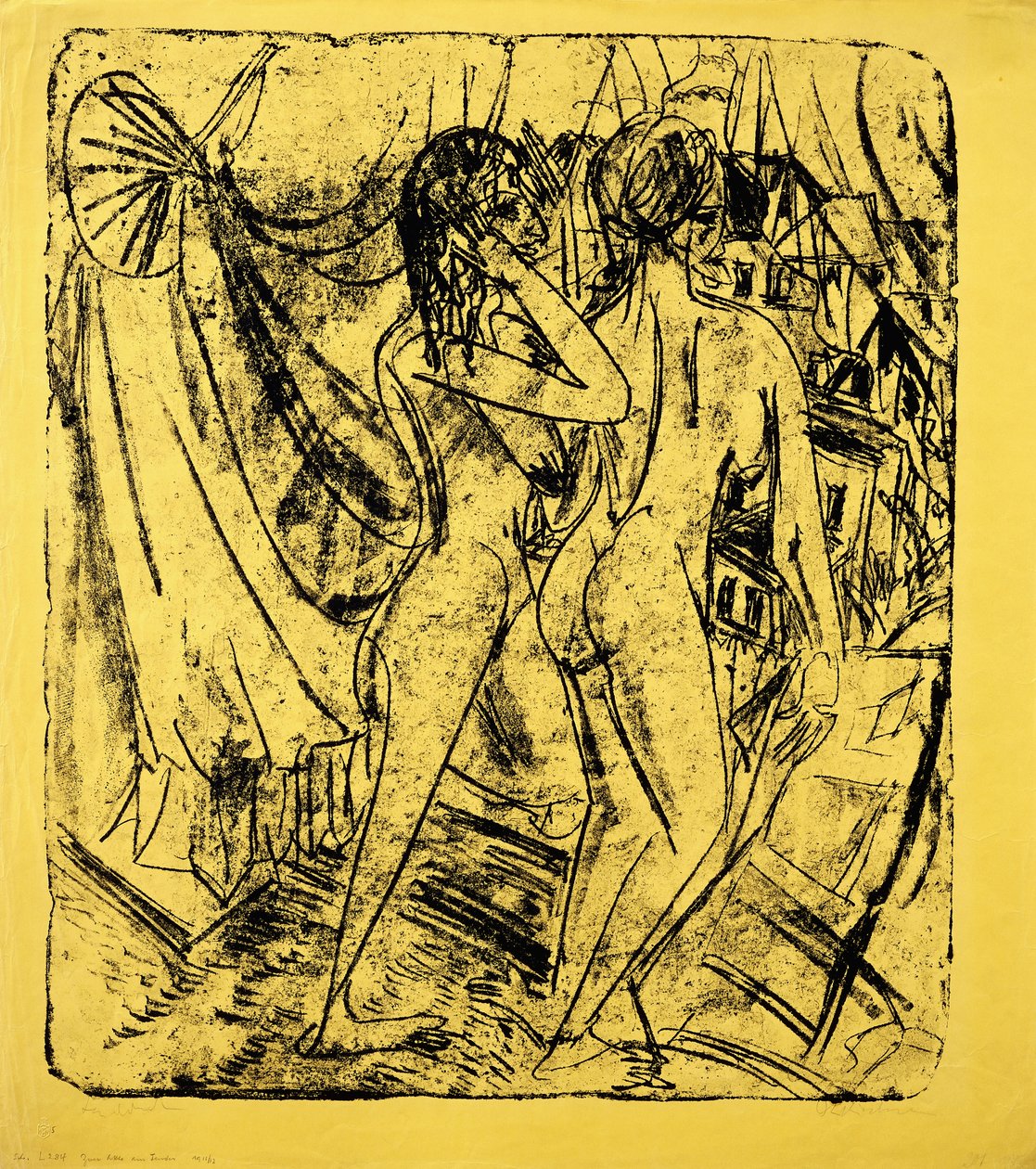 To nøgenbilleder ved vinduet, 1915 af Ernst Ludwig Kirchner