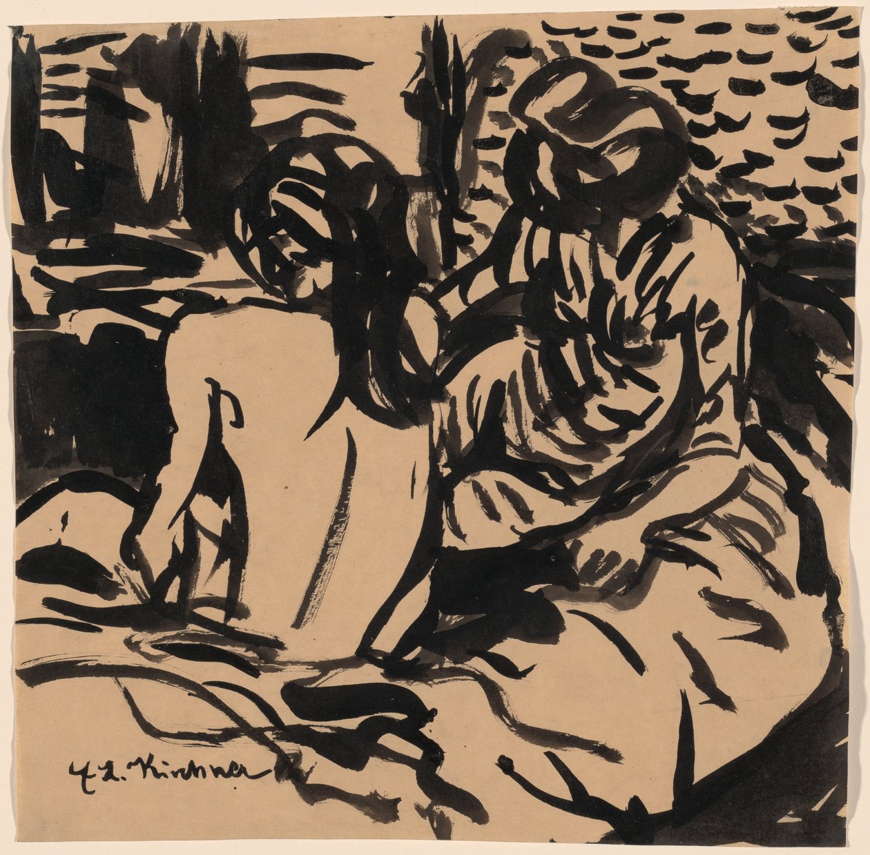 To nøgenbilleder på en seng (Isabella og en yngre pige) af Ernst Ludwig Kirchner