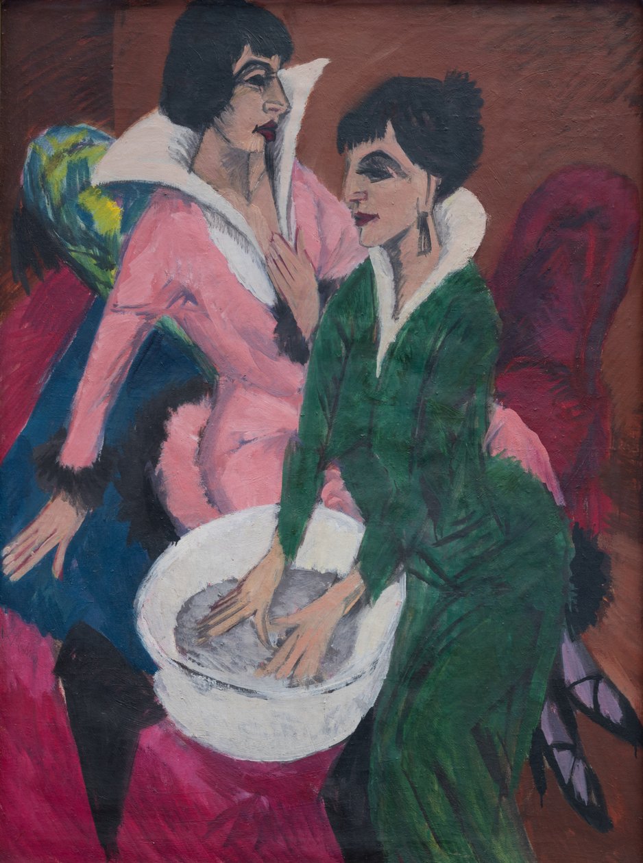 To kvinder med en håndvask; Søstrene af Ernst Ludwig Kirchner
