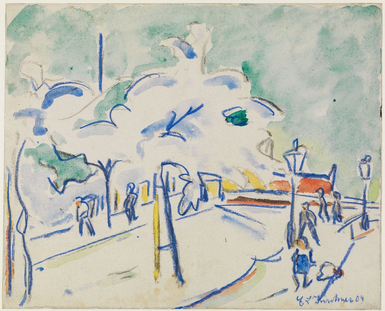 Uferstrom med træer (Dresden) af Ernst Ludwig Kirchner