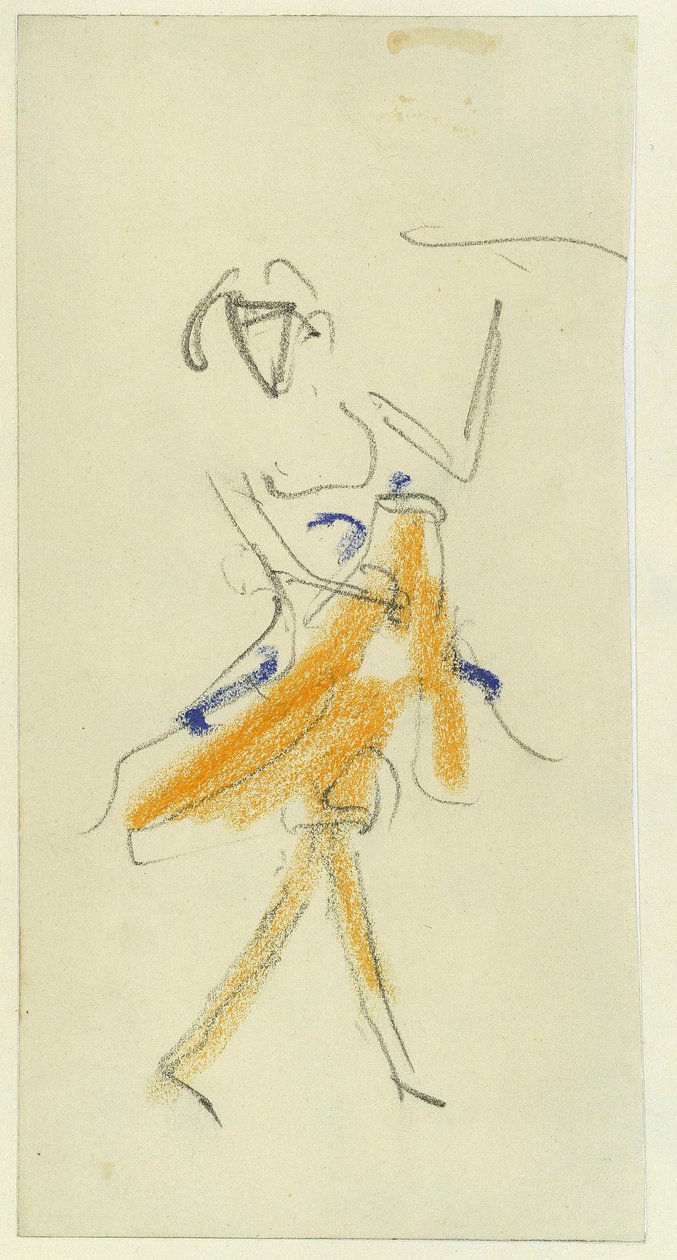 En danser. Værk af Ernst Ludwig Kirchner (1880-1938), blyant og pastel på pap af Ernst Ludwig Kirchner