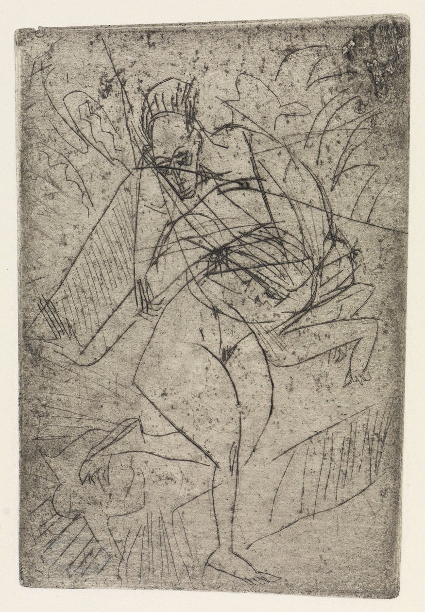 Voldtægtsscene/Tre siddende nøgne personer i rummet af Ernst Ludwig Kirchner