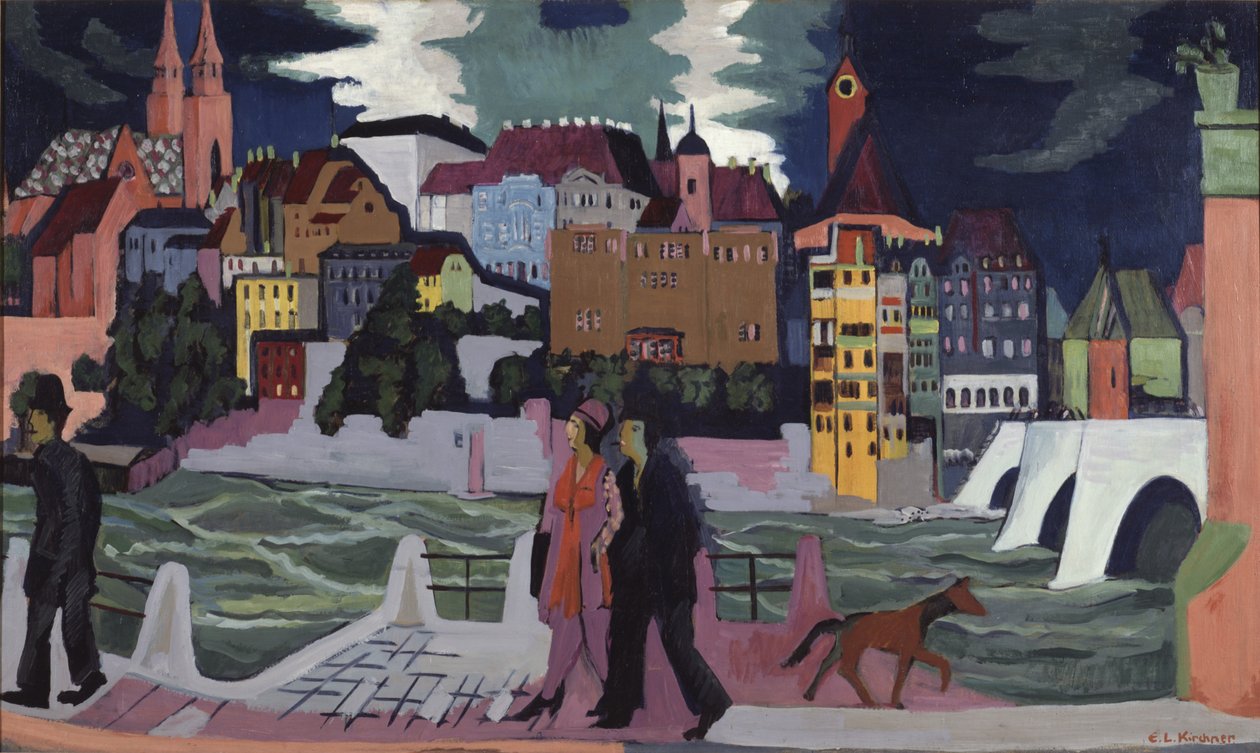 Udsigt over Basel og Rhinen af Ernst Ludwig Kirchner
