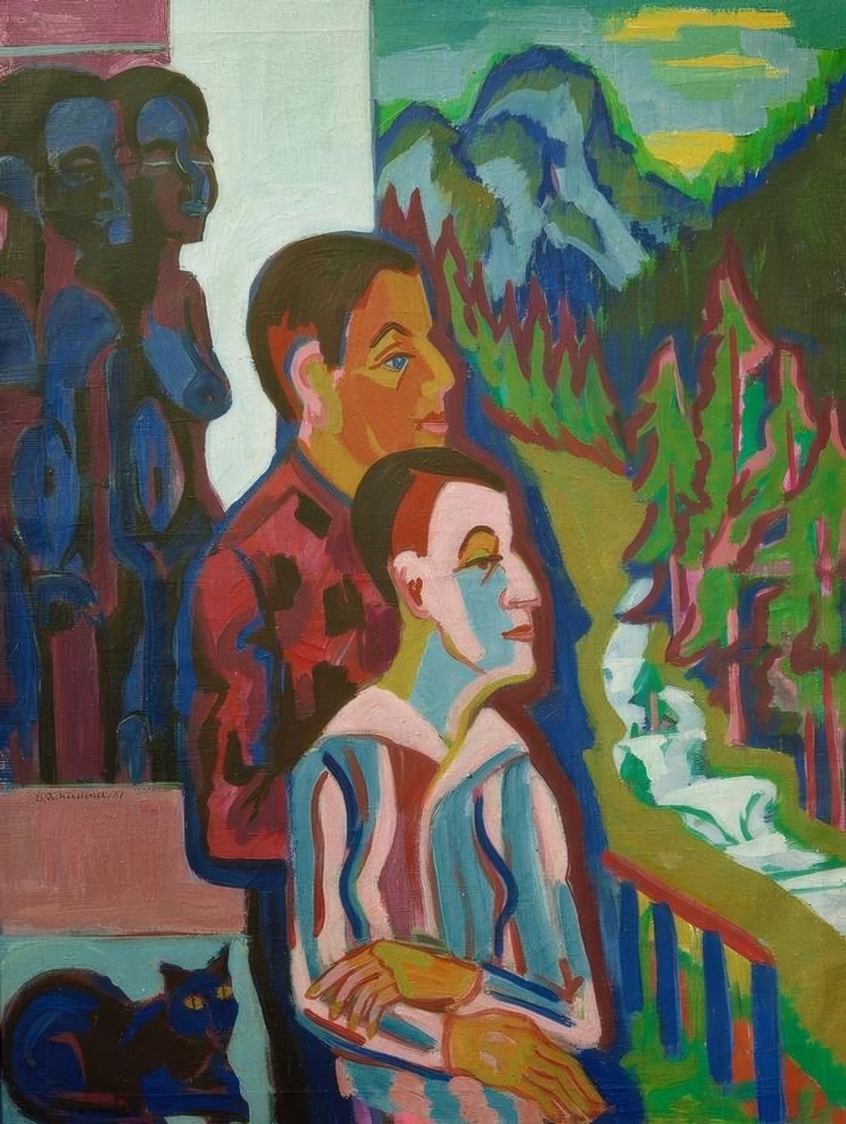 Før solopgang - endda med Erna foran Wildbodenhaus af Ernst Ludwig Kirchner