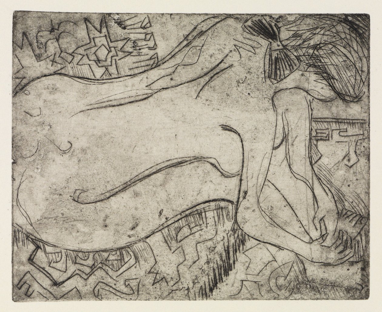 Wannsee ved Potsdam med motorbåd / Nøgen kvinde under en pedikyr af Ernst Ludwig Kirchner