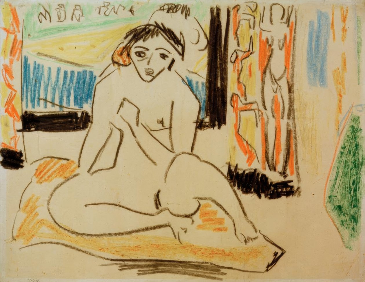Kvinde nøgen i spejlet af Ernst Ludwig Kirchner