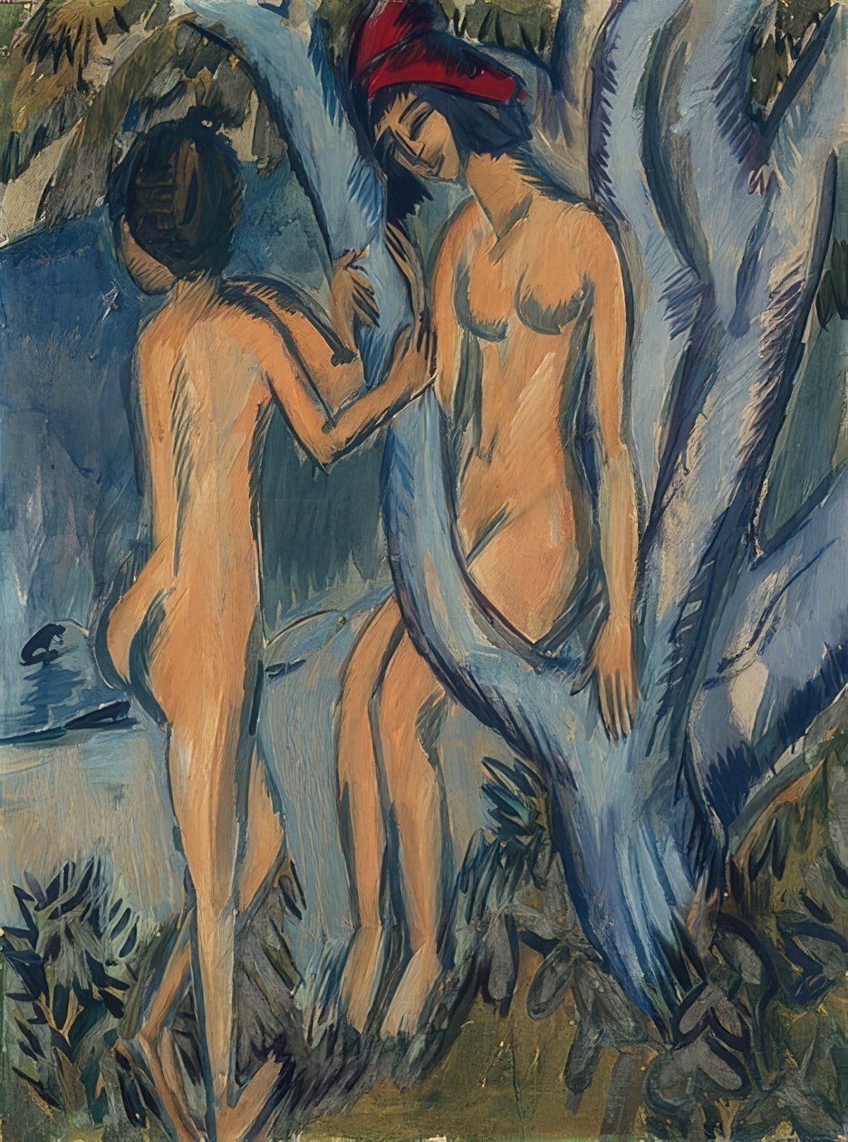 To nøgenbilleder på et træ, Femern. 1912-13 af Ernst Ludwig Kirchner