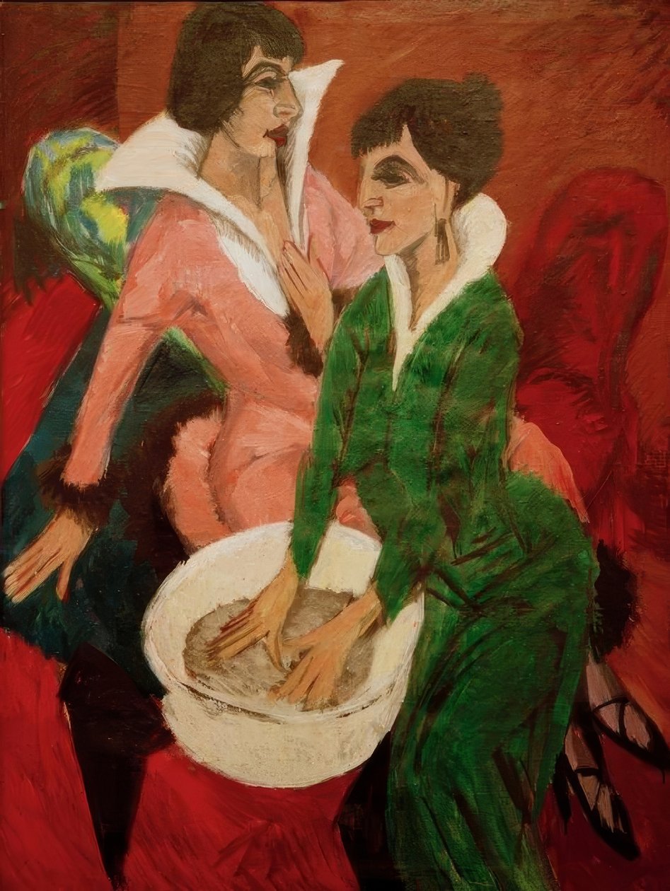 To kvinder med håndvaske; Søstrene af Ernst Ludwig Kirchner