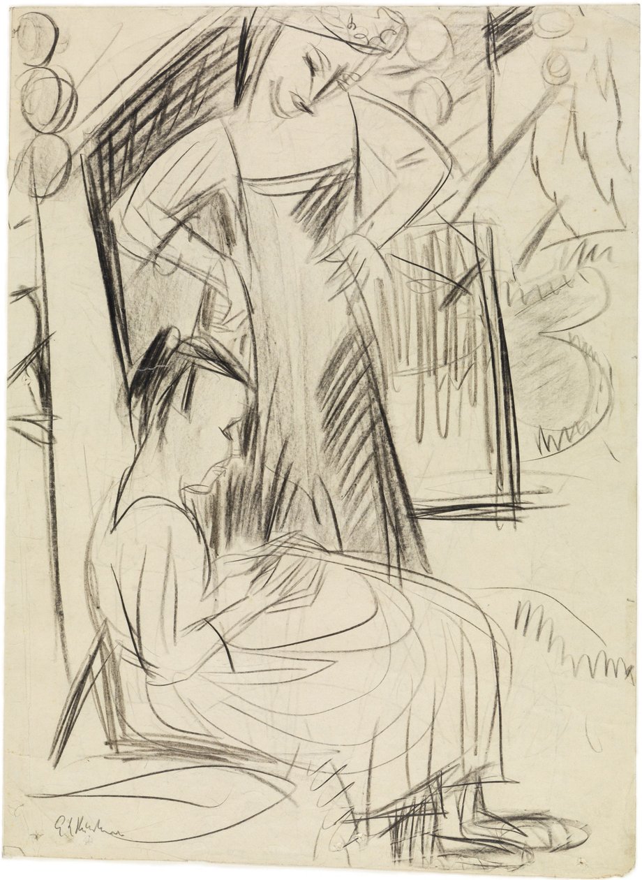 To piger foran huset af Ernst Ludwig Kirchner