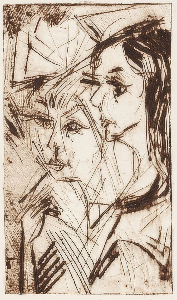 To pigehoveder. 1919 af Ernst Ludwig Kirchner