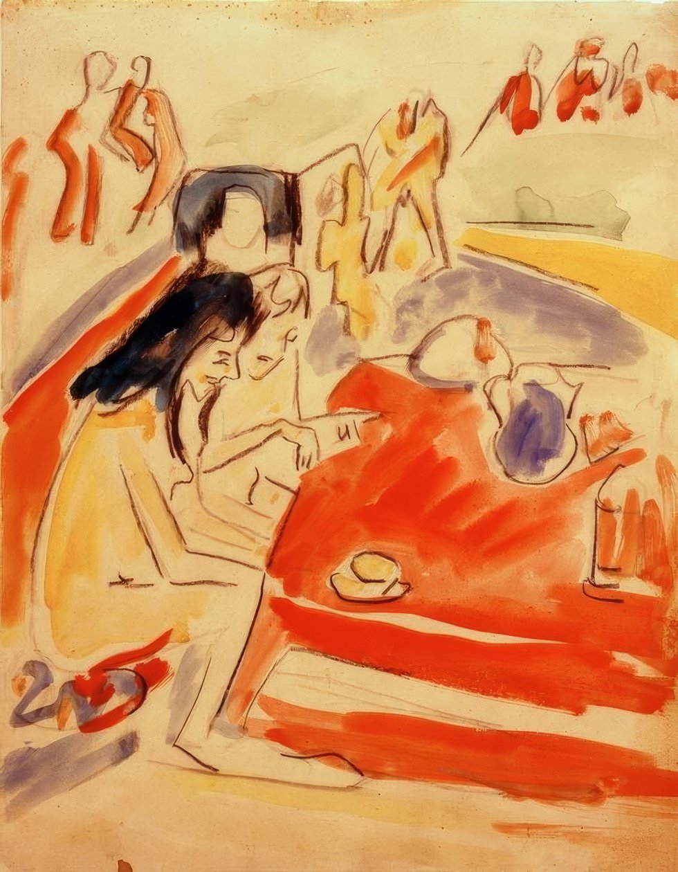 To piger sidder ved bordet af Ernst Ludwig Kirchner