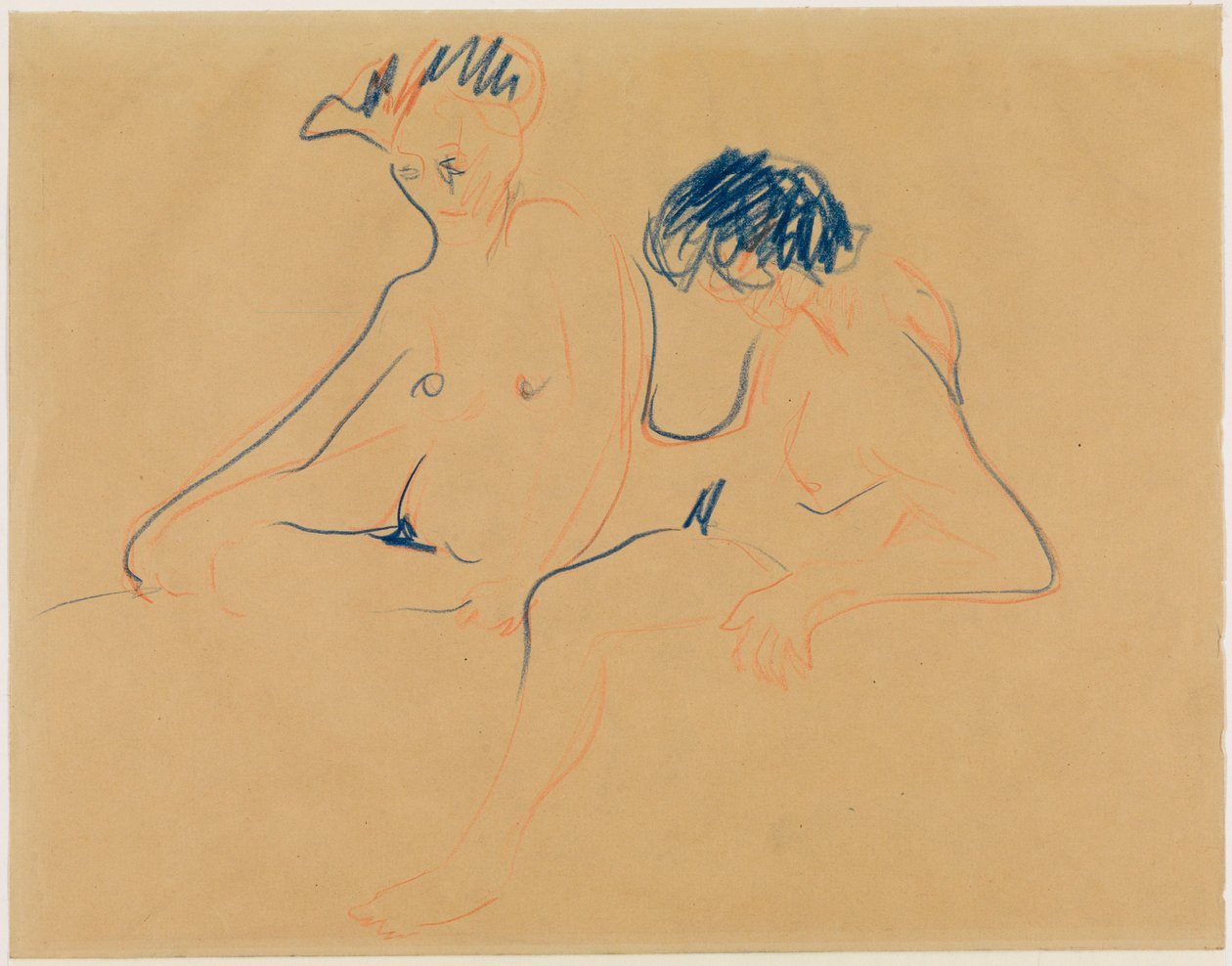 To siddende nøgenfigurer (eller: Nøgent par) af Ernst Ludwig Kirchner
