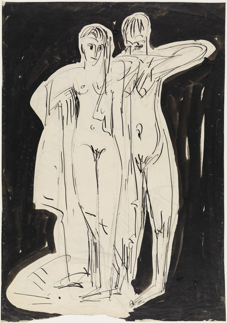 To stående nøgne personer, der tørrer sig af Ernst Ludwig Kirchner